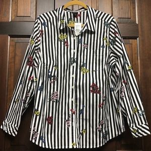 Torrid black and white striped floral button up